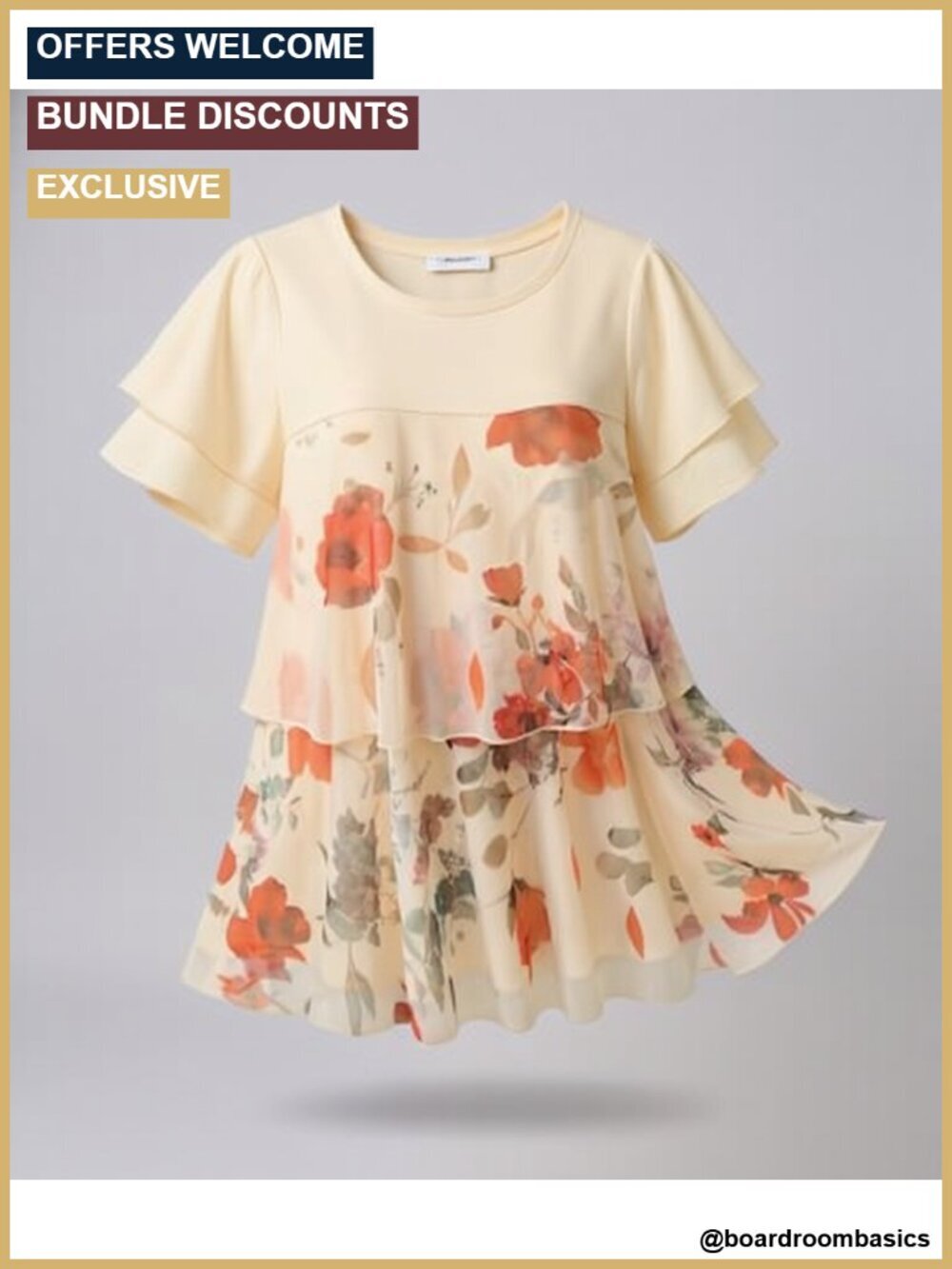 Short Sleeve Tunic Top Double Layer Mesh Flowy Babydoll Blouse